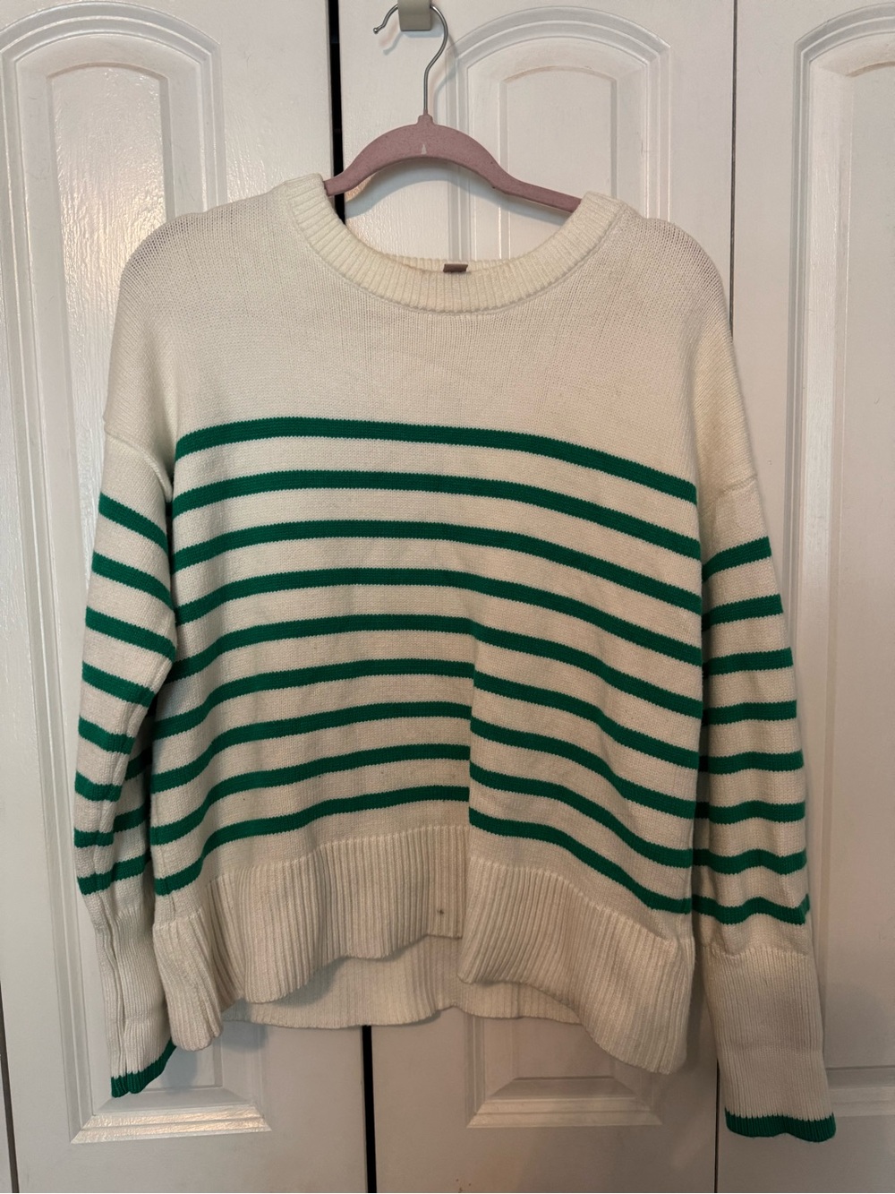 Philosophy Cream Sweater with Green Stripes